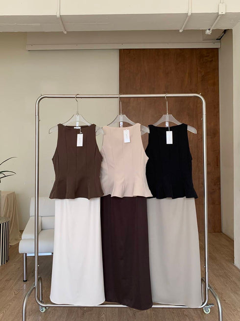 Women Chic Peplum Tops With A-Line Skirts Sets